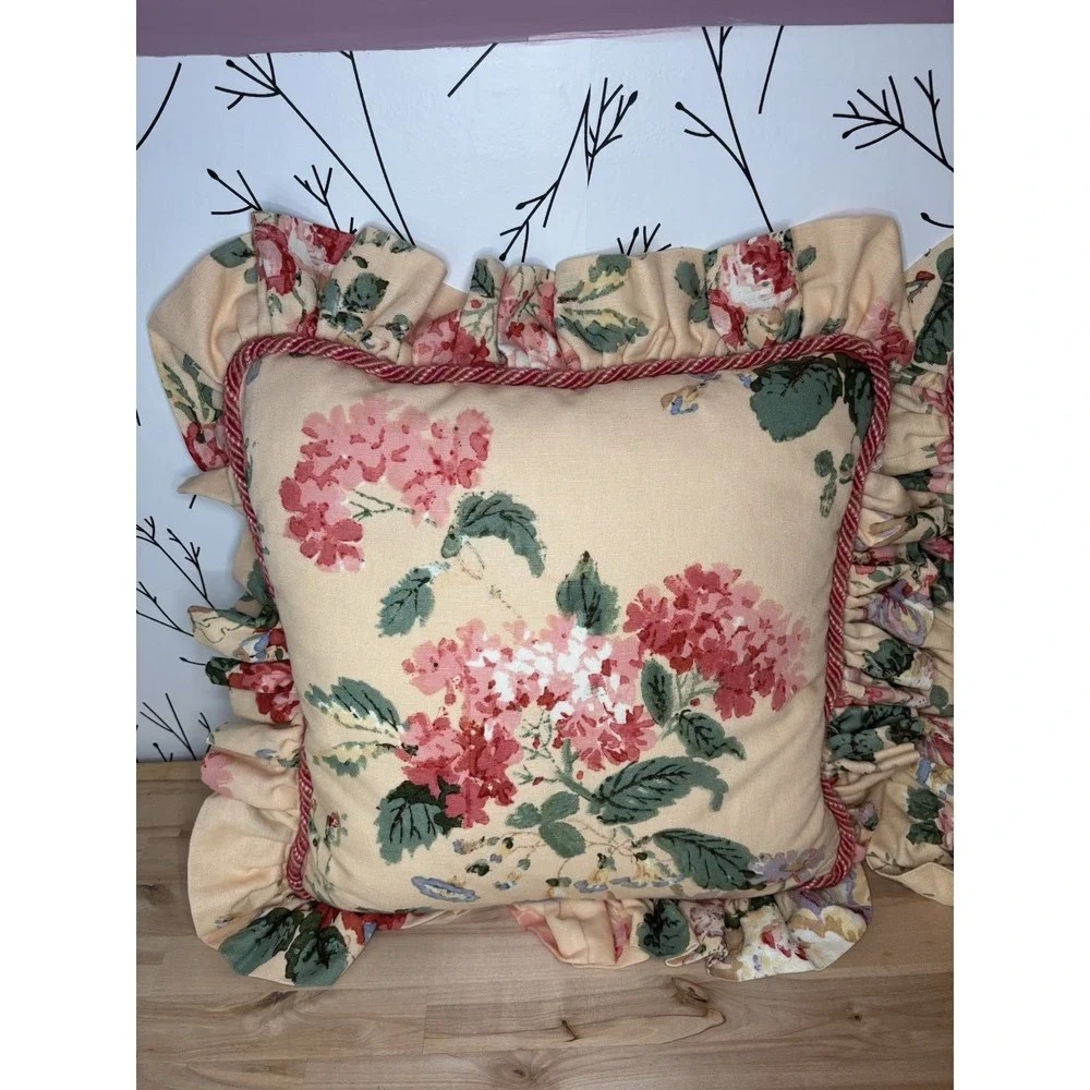 VTG Floral Shabby Chic Ruffled Corded Pillows 18x18 Set of 3 Granny/Cottage Core